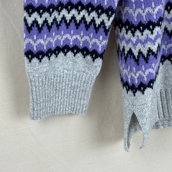Talbots Size Small Zig Zag Fair Isle Sweater - Purple Grey Black Side Split Hem - Picture 5 of 12